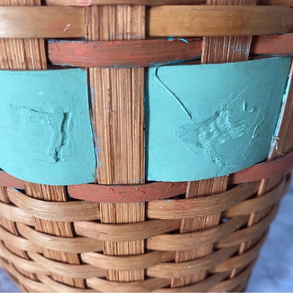 Vintage Woven Wood Basket with Handle | Rustic Farmhouse Storage Basket - Picture 12 of 12